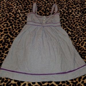 Gray/white stripe purple trim dress